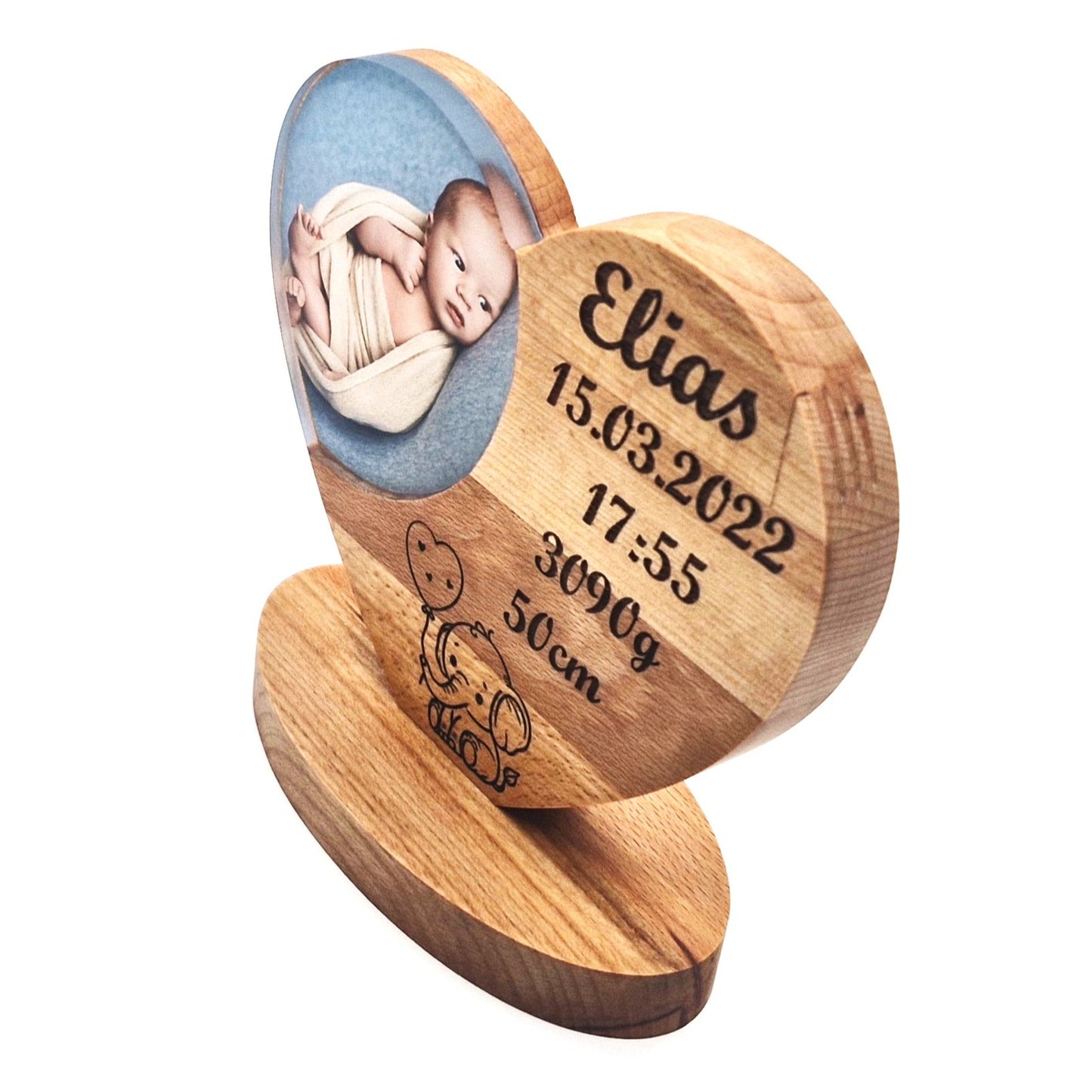 Herz-Aufsteller mit Foto in Epoxidharz – personalisiertes Geschenk zur Geburt & Taufe