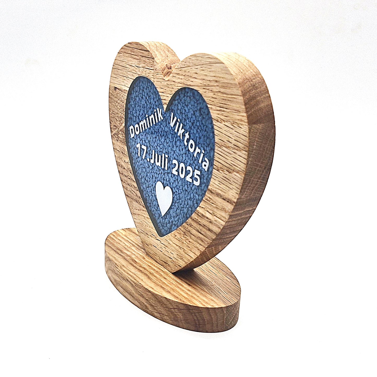 Herz-Aufsteller mit Dekosteinen im Epoxidharz – personalisiertes Paar-Geschenk (3 Farben: Blau, Lila, Rot)