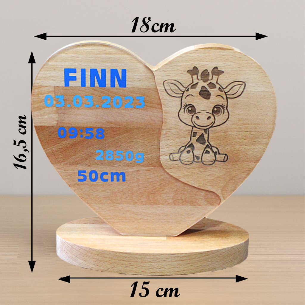 Herzaufsteller mit Giraffe - Holz & Epoxidharz