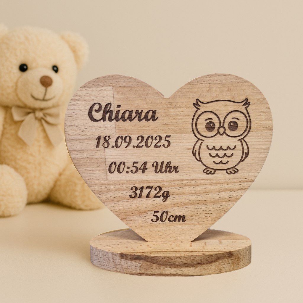 Personalisierte Holztafel mit Eule – zauberhaftes Motiv für kleine Nachteulen und Babyzimmer-Deko