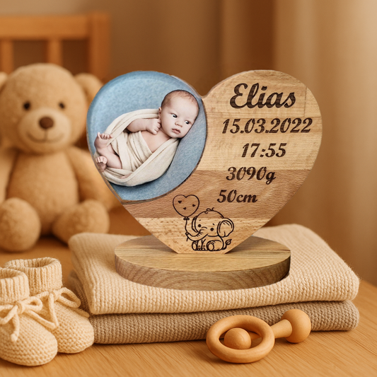 Herzaufsteller mit Foto - Holz & Epoxidharz