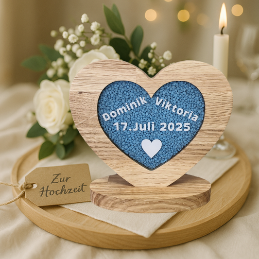 Herz mit blauen Dekosteinen - Holz & Epoxidharz